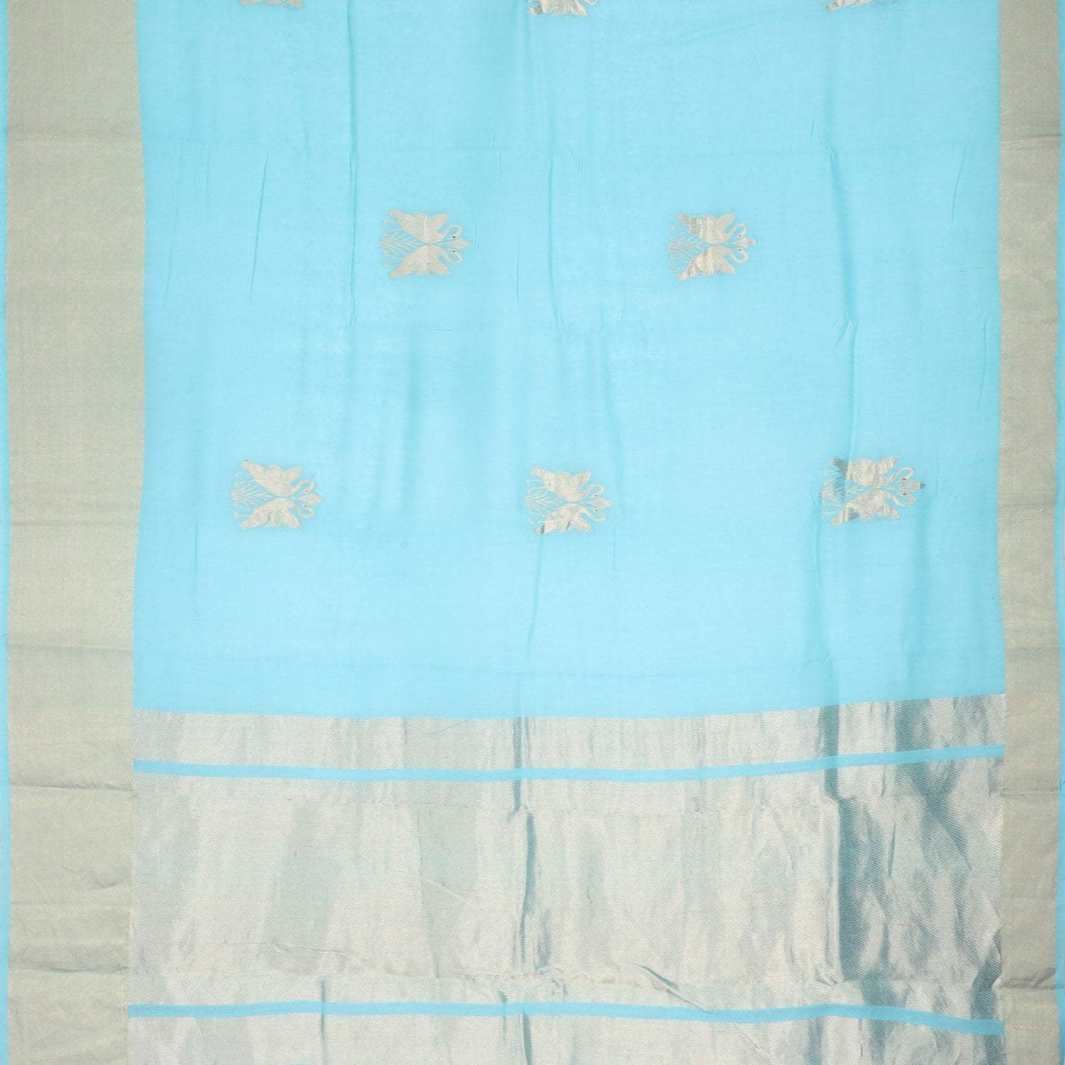 Blue Banarasi Matka Saree With Swan Buttis - Singhania's