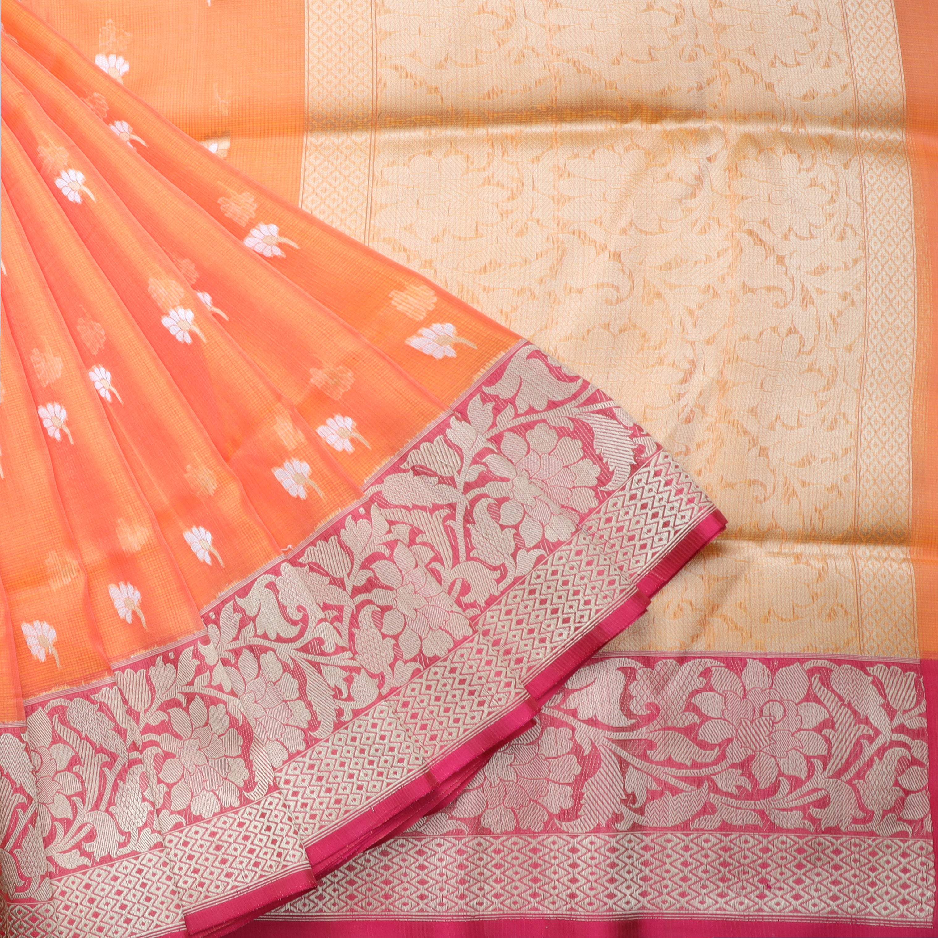 Carrot Orange Color Banarasi Silk Saree - Singhania's