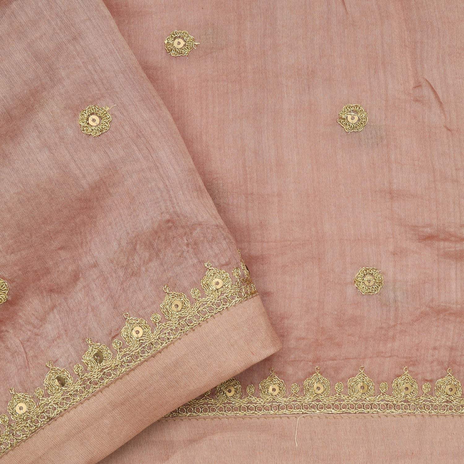 Light Brown Printed Chanderi Saree With Sequin Embroidery - Singhania's