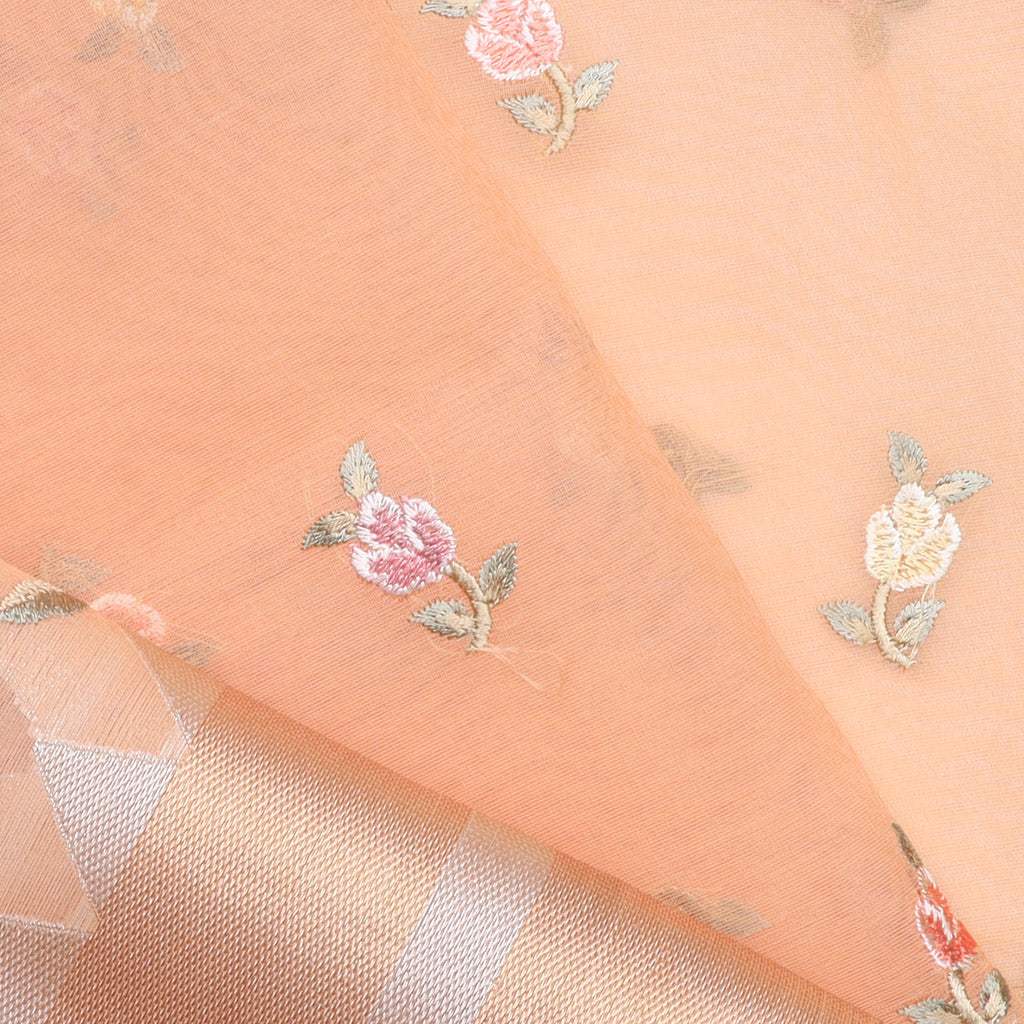 Pastel Orange Organza Saree With Floral Embroidered Pattern - Singhania's