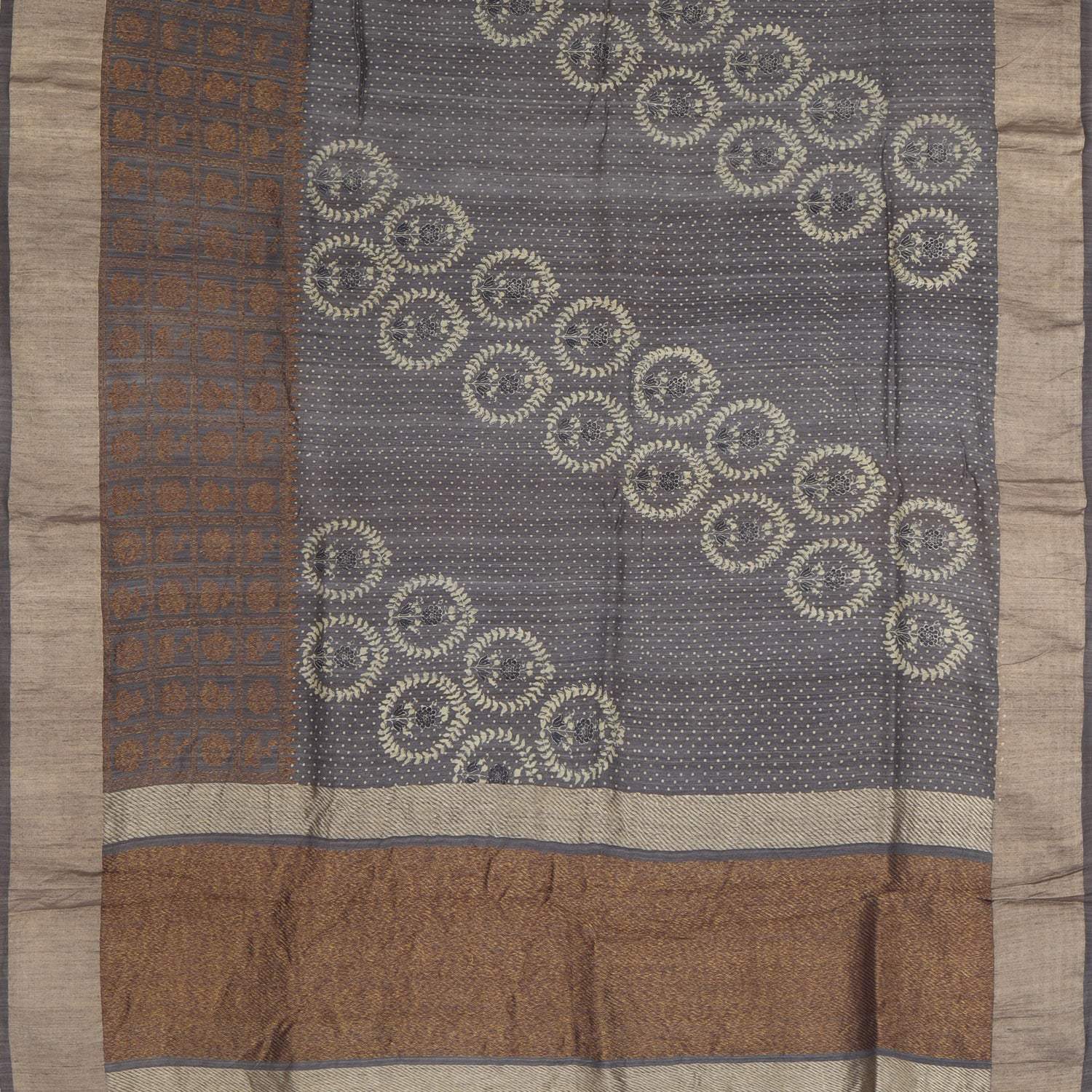 Earthy Grey Matka Saree With Printed Pattern - Singhania's