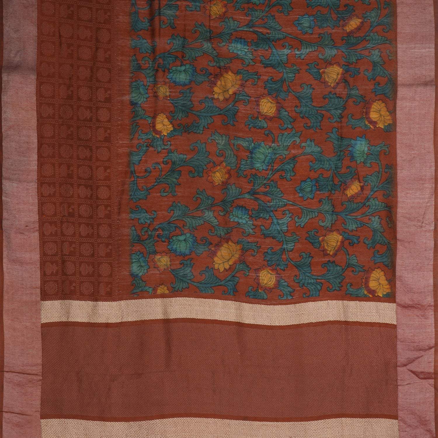 Rust Orange Matka Saree With Kalamkari Prints - Singhania's