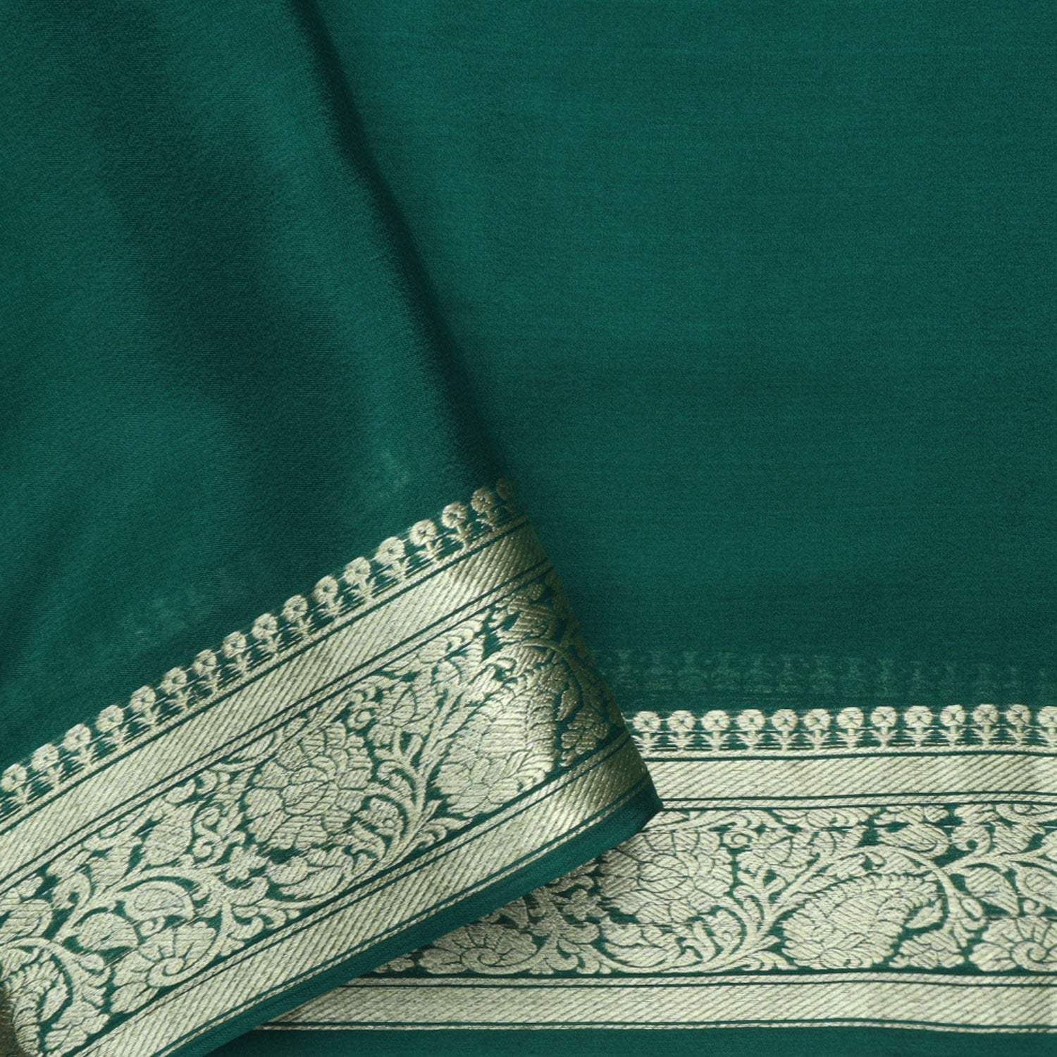 Dark Green Banarasi Silk Saree With Tree Motifs - Singhania's