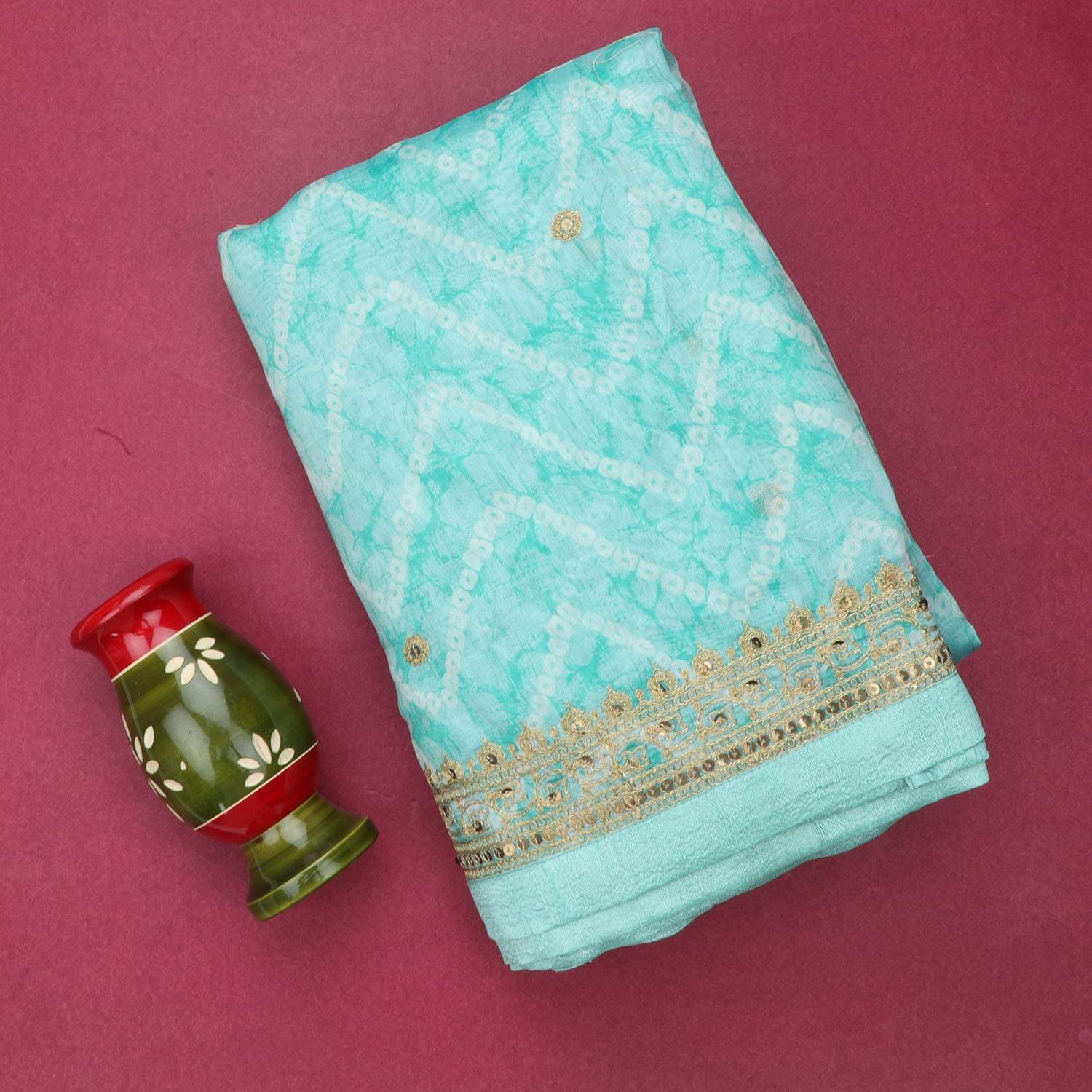 Light Blue Printed Chanderi Saree With Sequin Embroidery - Singhania's