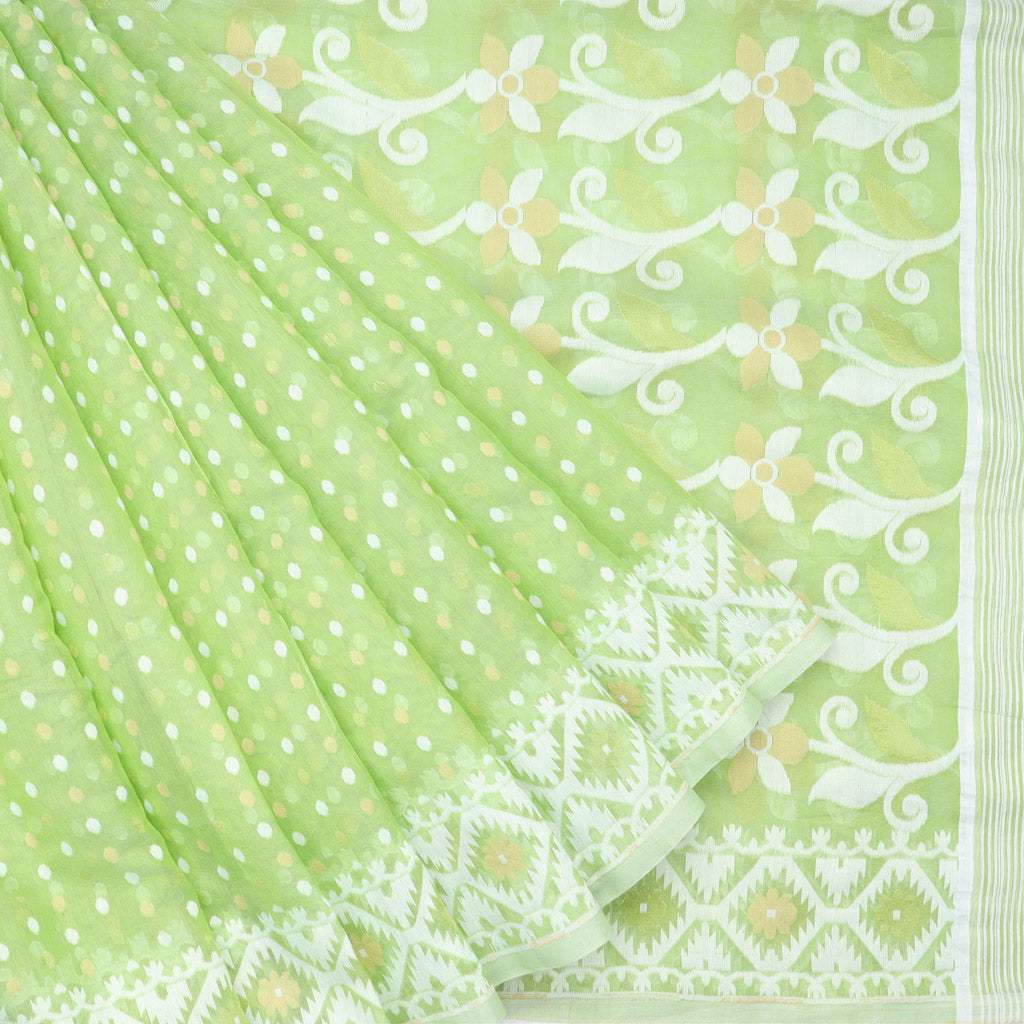 Mint Green Soft Net Saree With Polka Dotted Pattern - Singhania's