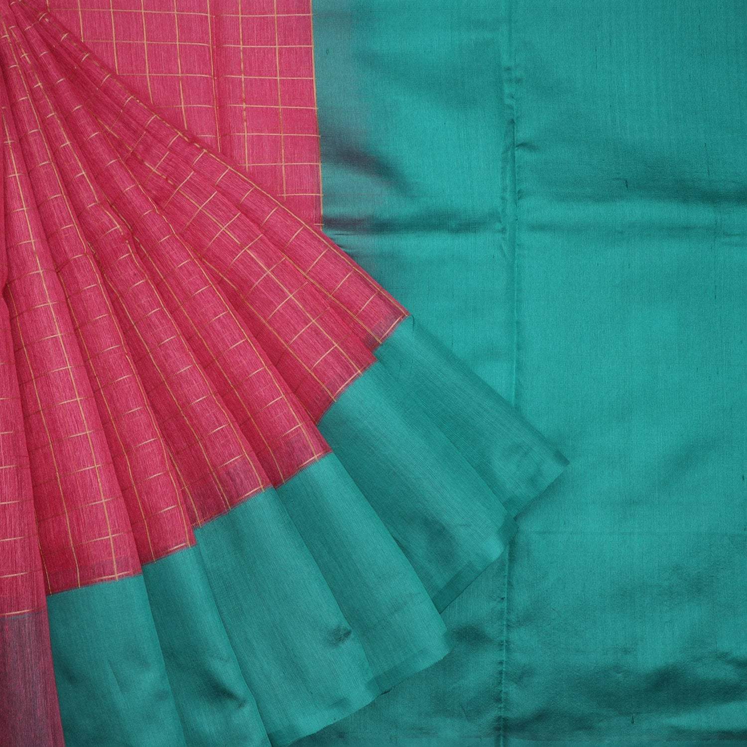 Pale Red Matka Tussar Saree With Checks - Singhania's