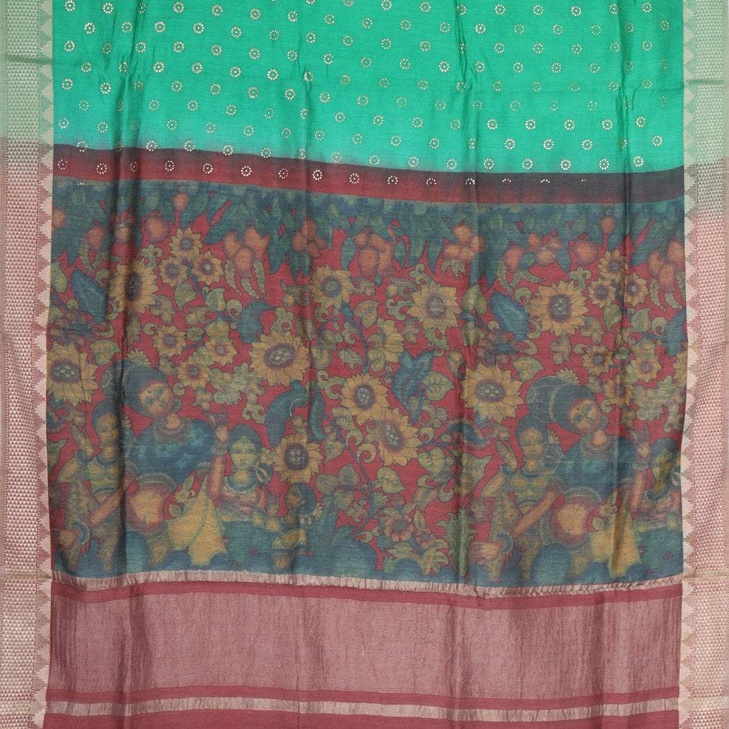 Jade Green Moonga Tussar Saree With Badla Work - Singhania's