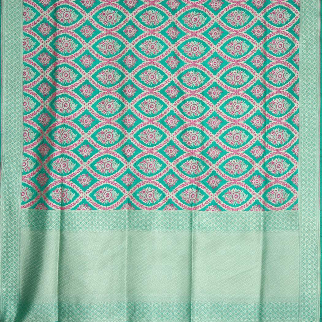 Teal Green Color Banarasi Silk Saree With Floral Pattern - Singhania's