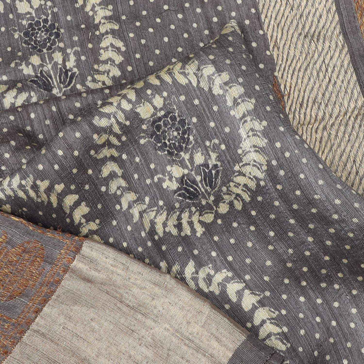 Earthy Grey Matka Saree With Printed Pattern - Singhania's