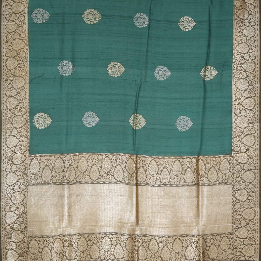 Emerald Green Color Banarasi Saree With Floral Buttas - Singhania's