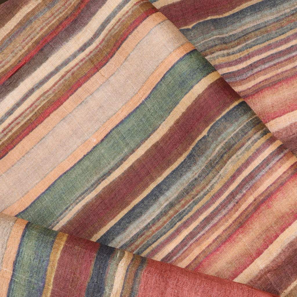 Multicolor Tussar Saree With Printed Striped Pattern - Singhania's