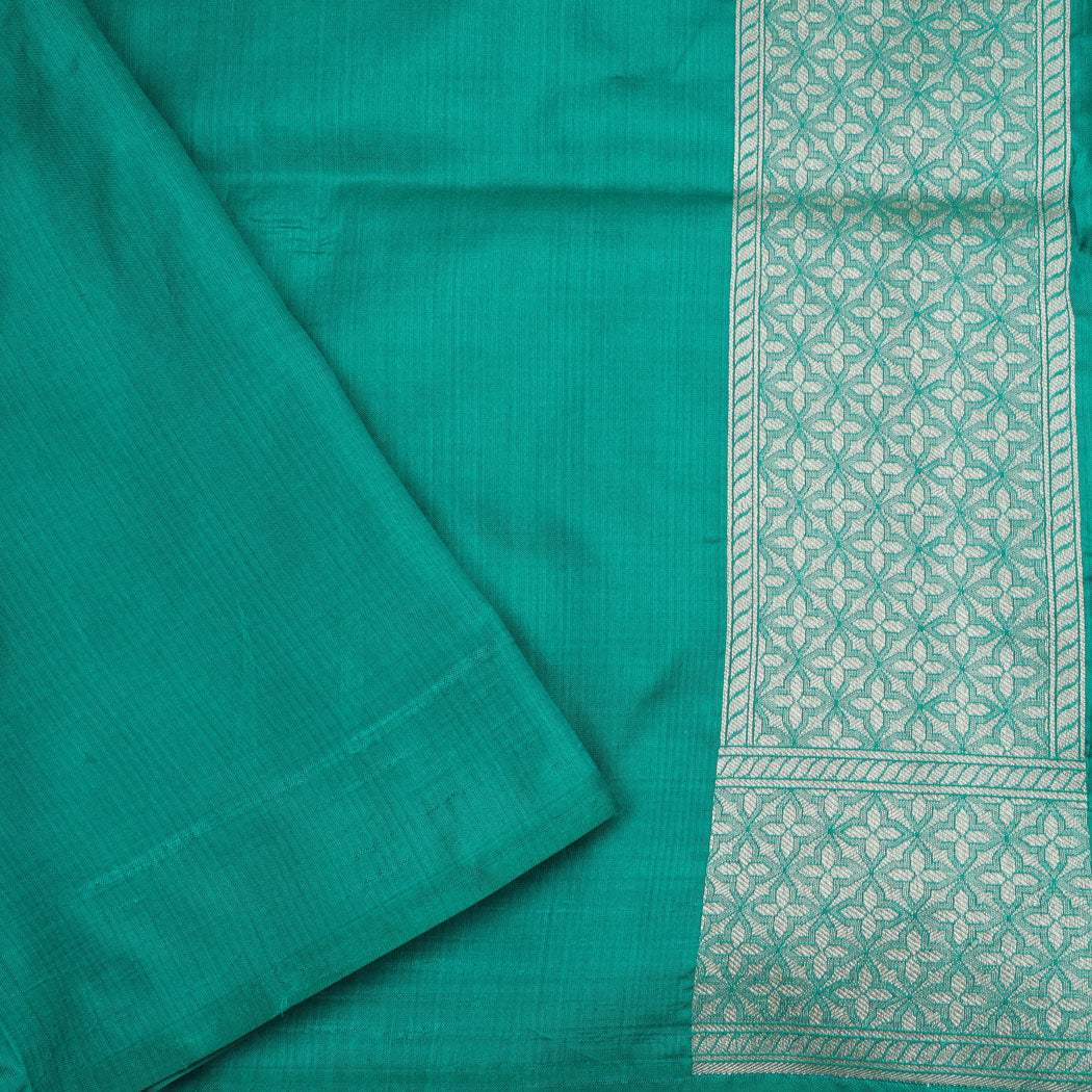 Teal Green Color Banarasi Silk Saree With Floral Pattern - Singhania's