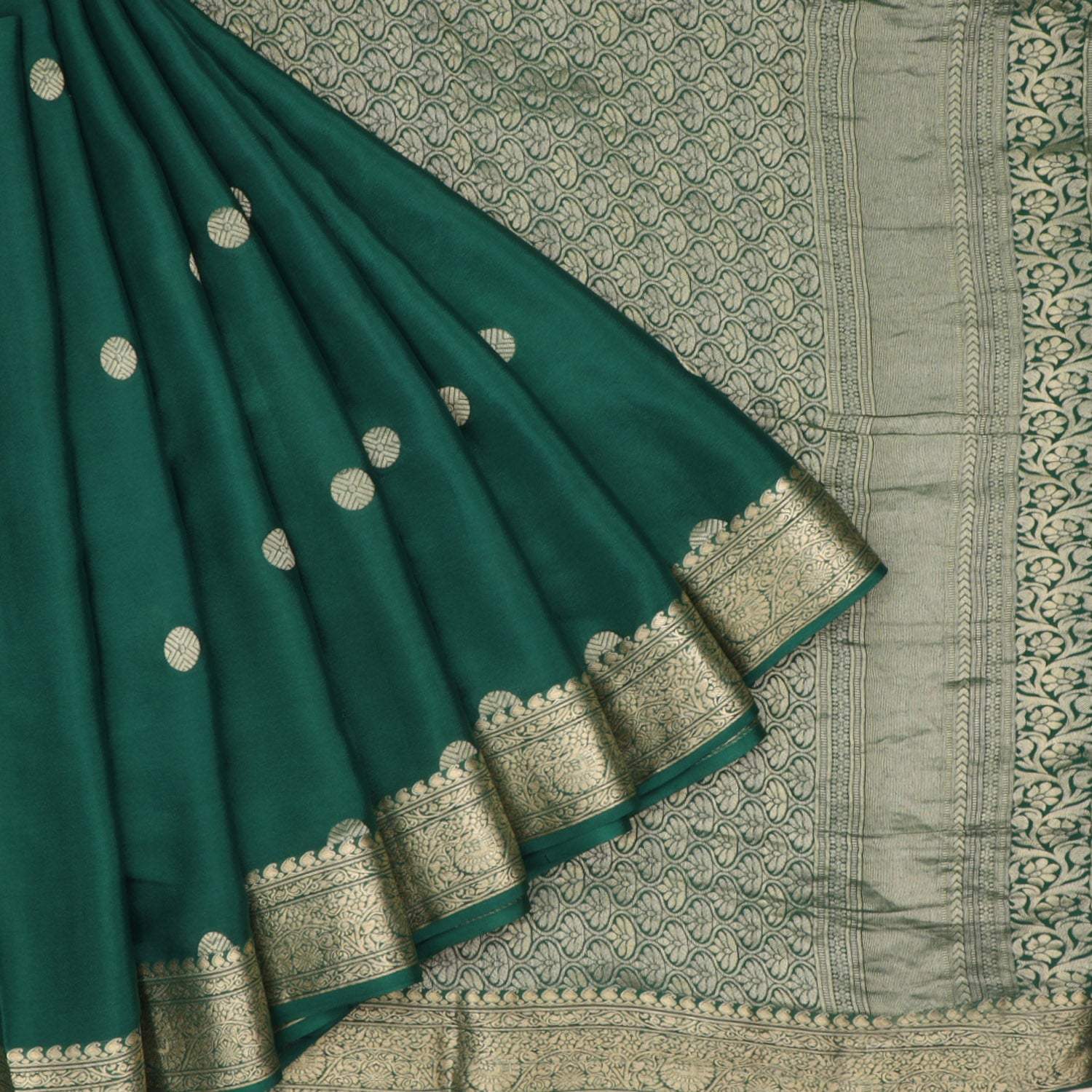 Deep Green Banarasi Silk Saree With Rudraksha Motifs - Singhania's