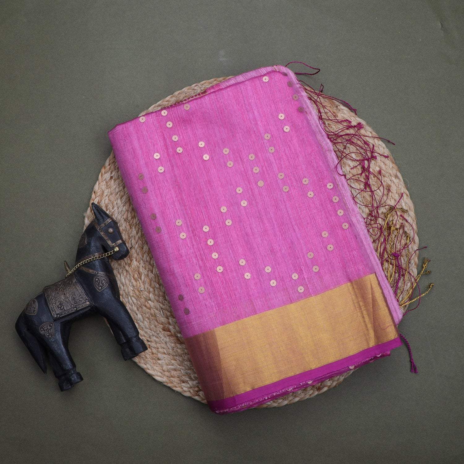 Bright Pink Matka Tussar Saree - Singhania's