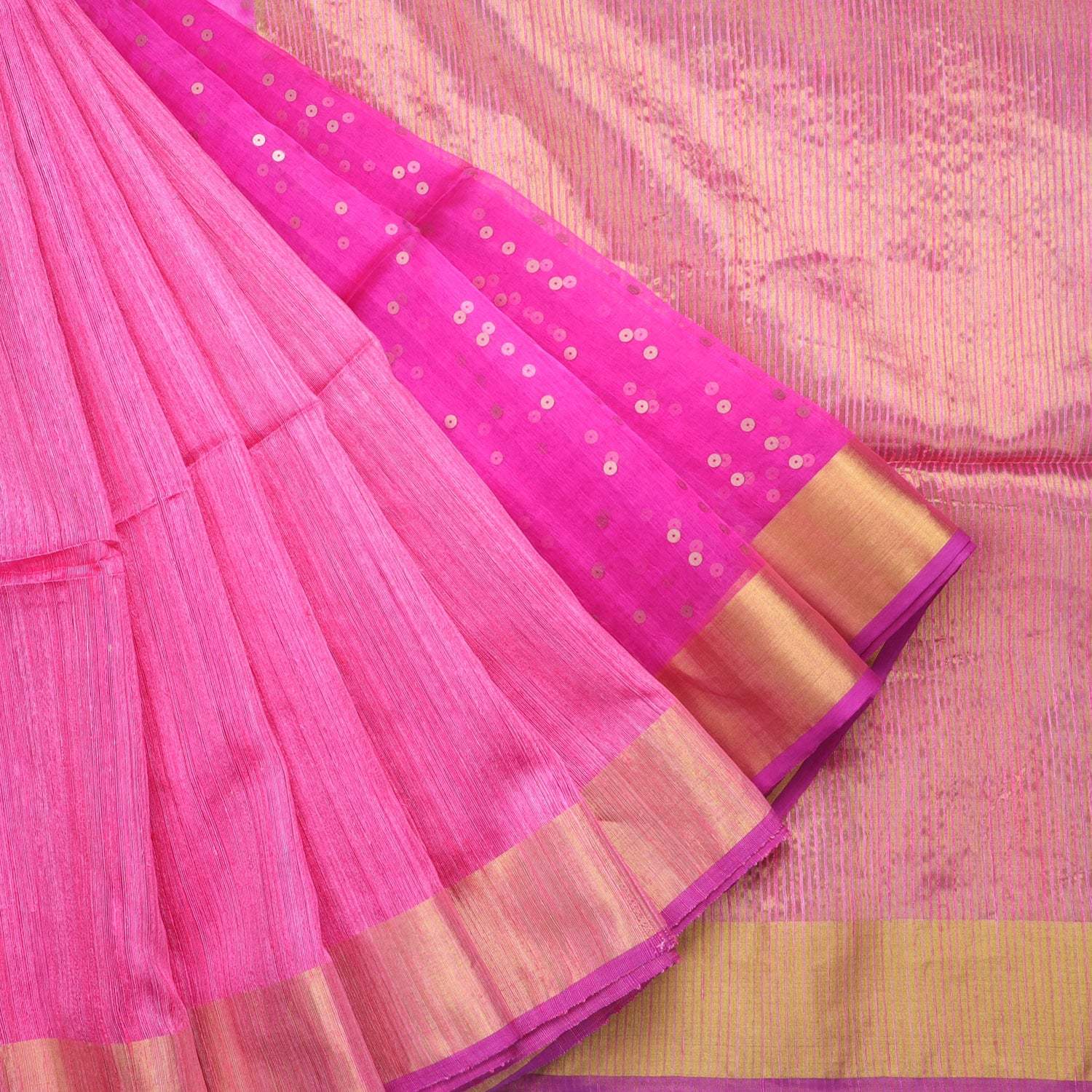 Bright Pink Matka Tussar Saree - Singhania's