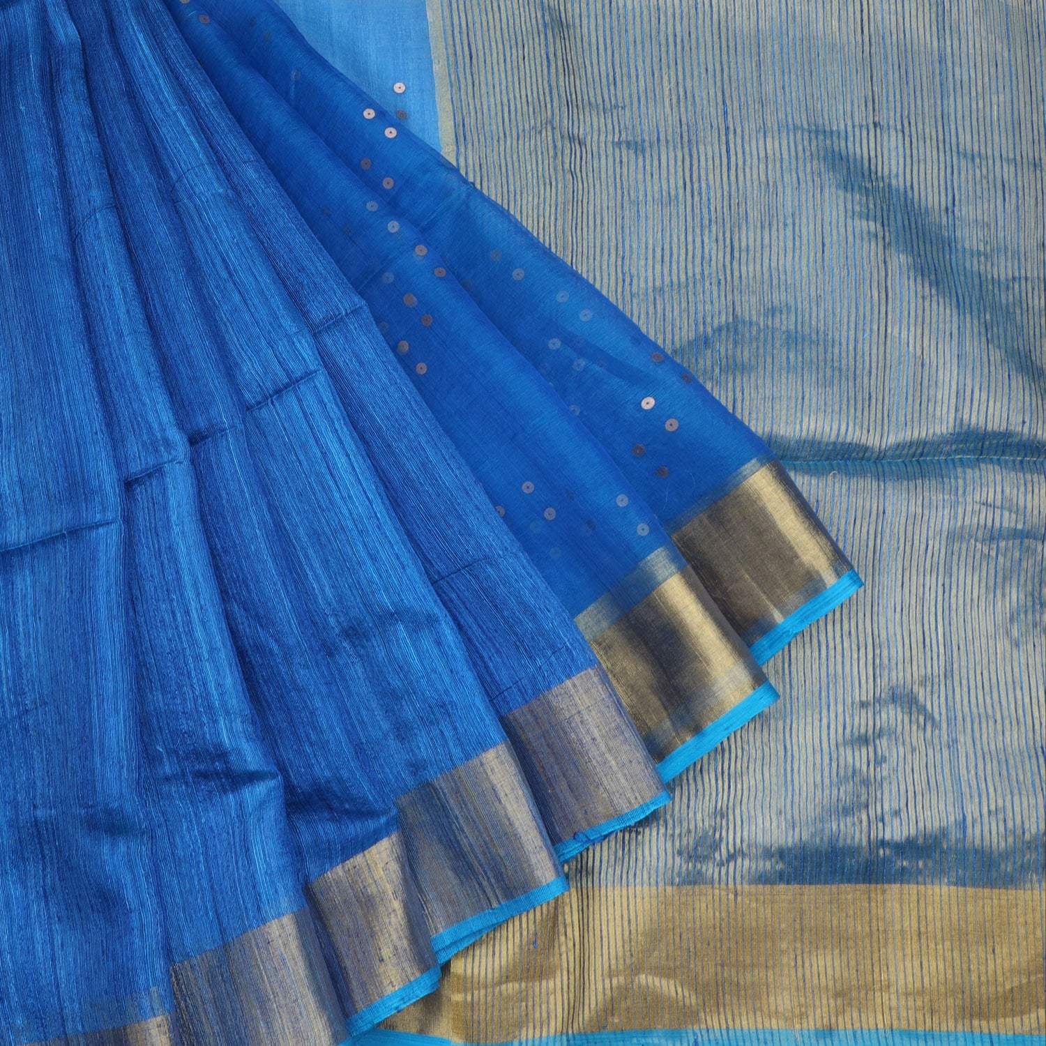 Vibrant Blue Silk Saree With Sequin Embroidery - Singhania's