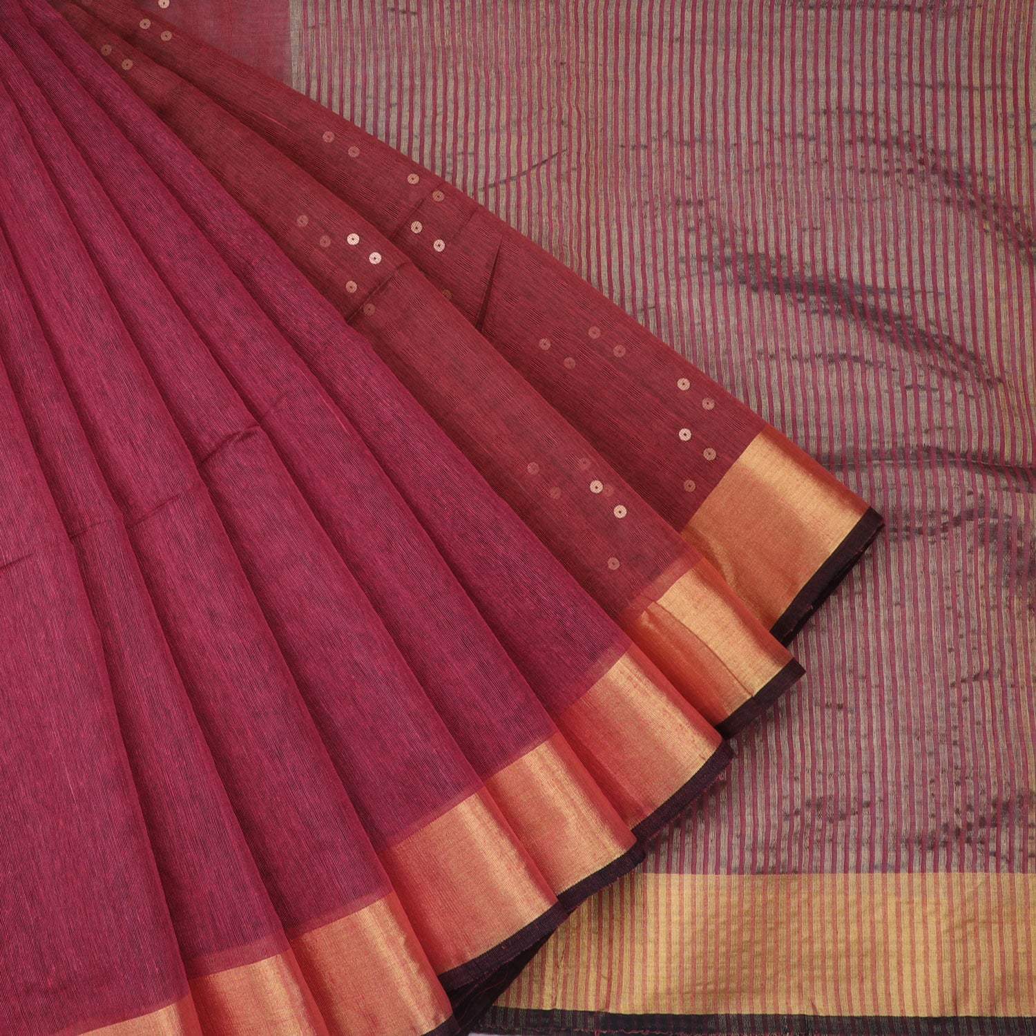 Plum Brown Matka Silk Saree With Sequin Embroidery - Singhania's