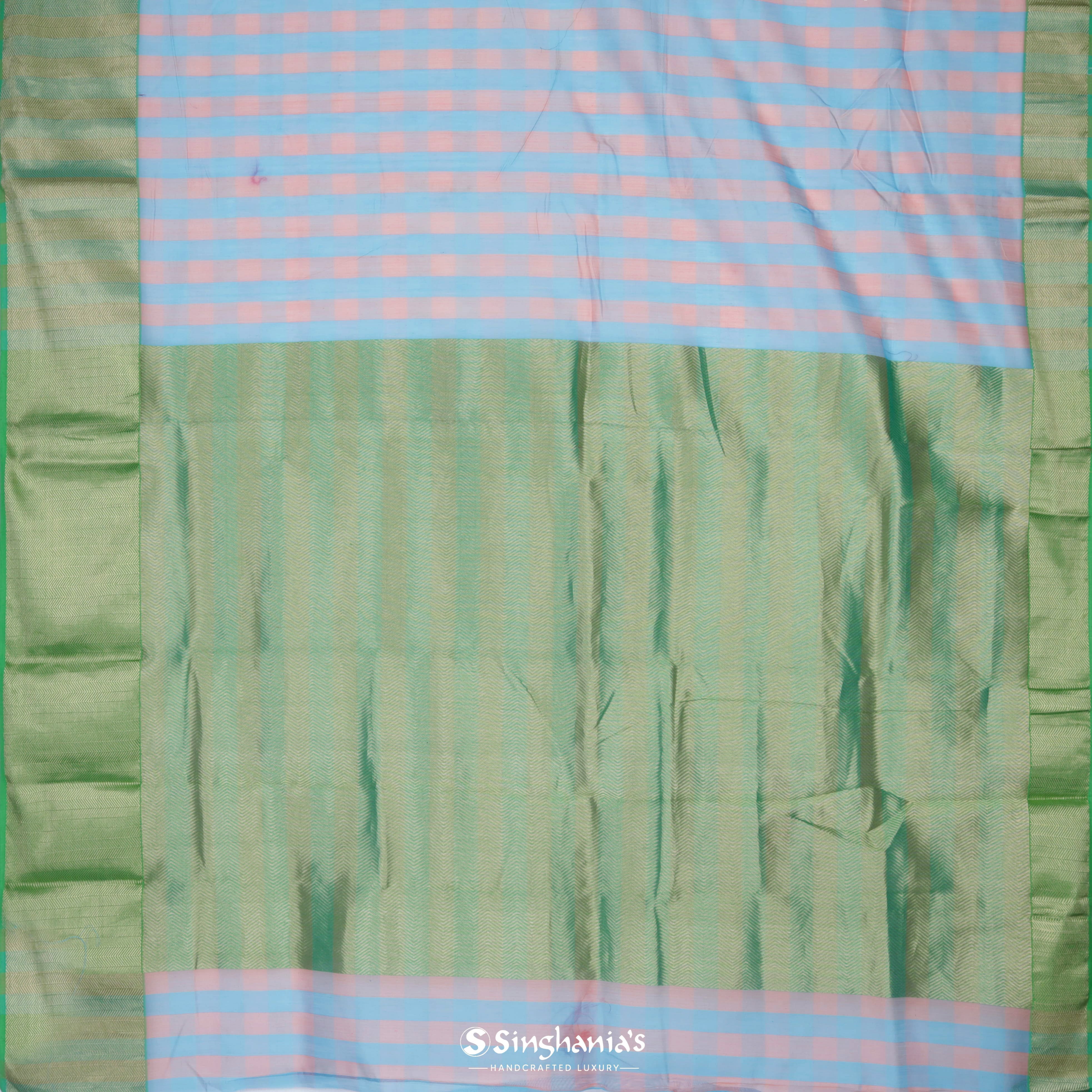 Vivid Sky Chanderi Printed Saree With Checks Pattern