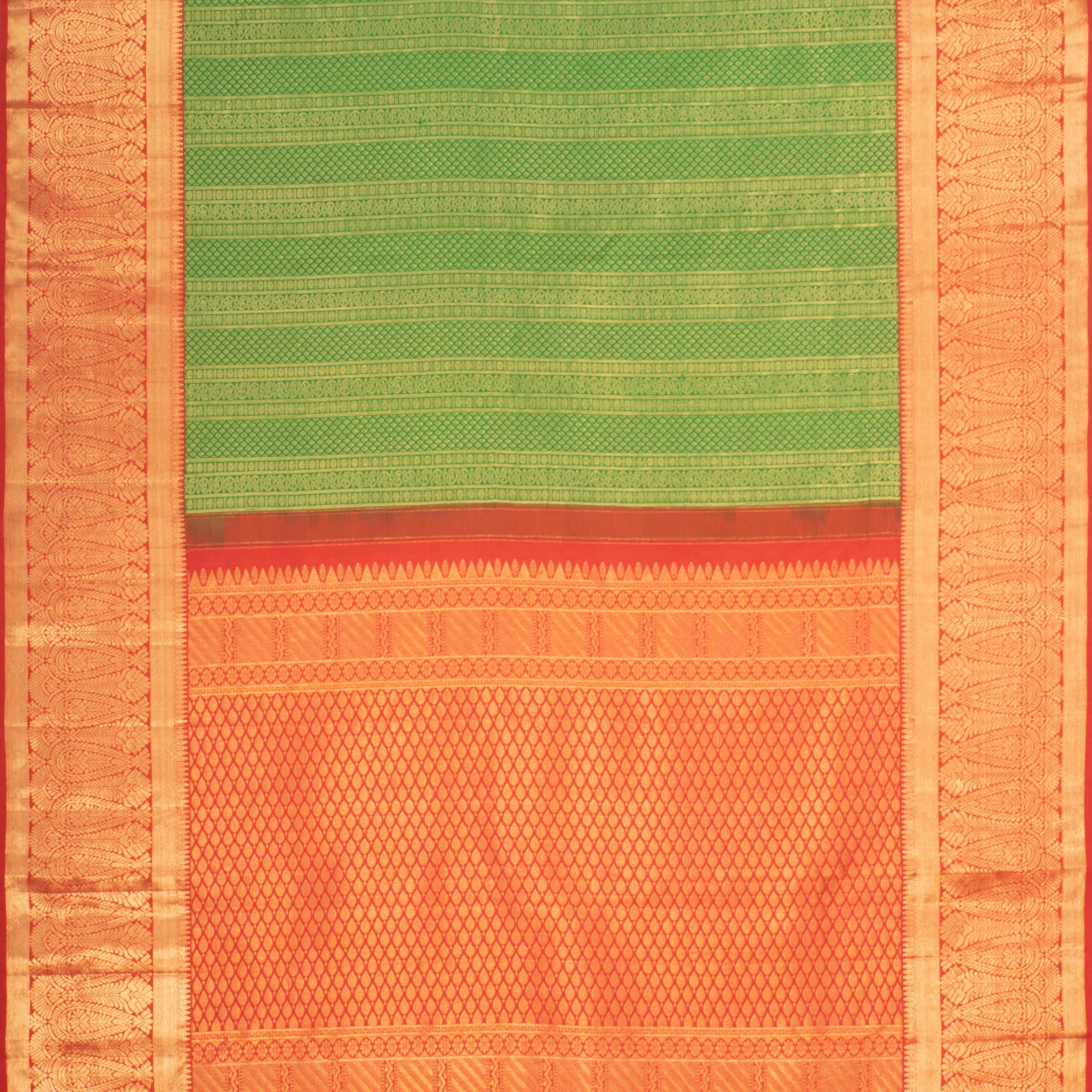 Vivid Green Korvai Kanjivaram Silk Handloom Saree - Singhania's