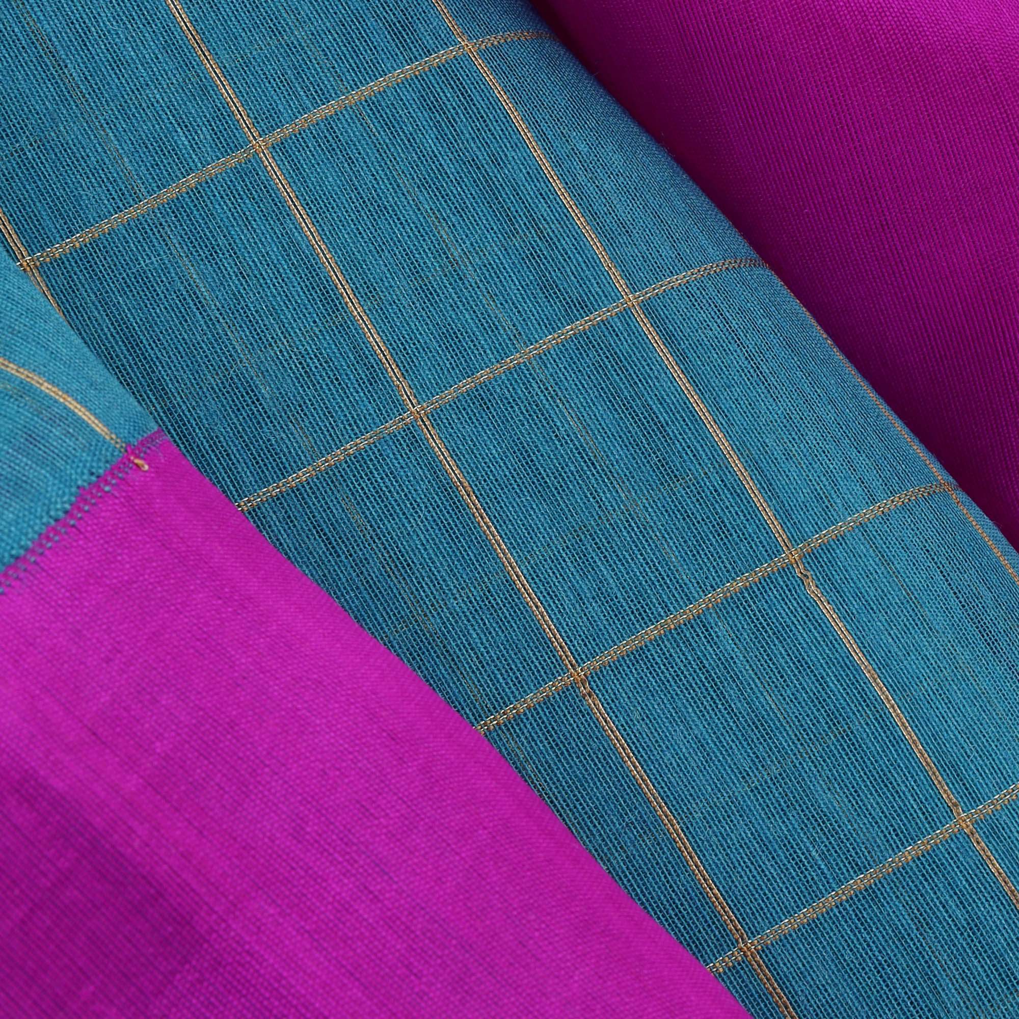 Teal Blue Banarasi Tussar Handloom Saree With Checks - Singhania's