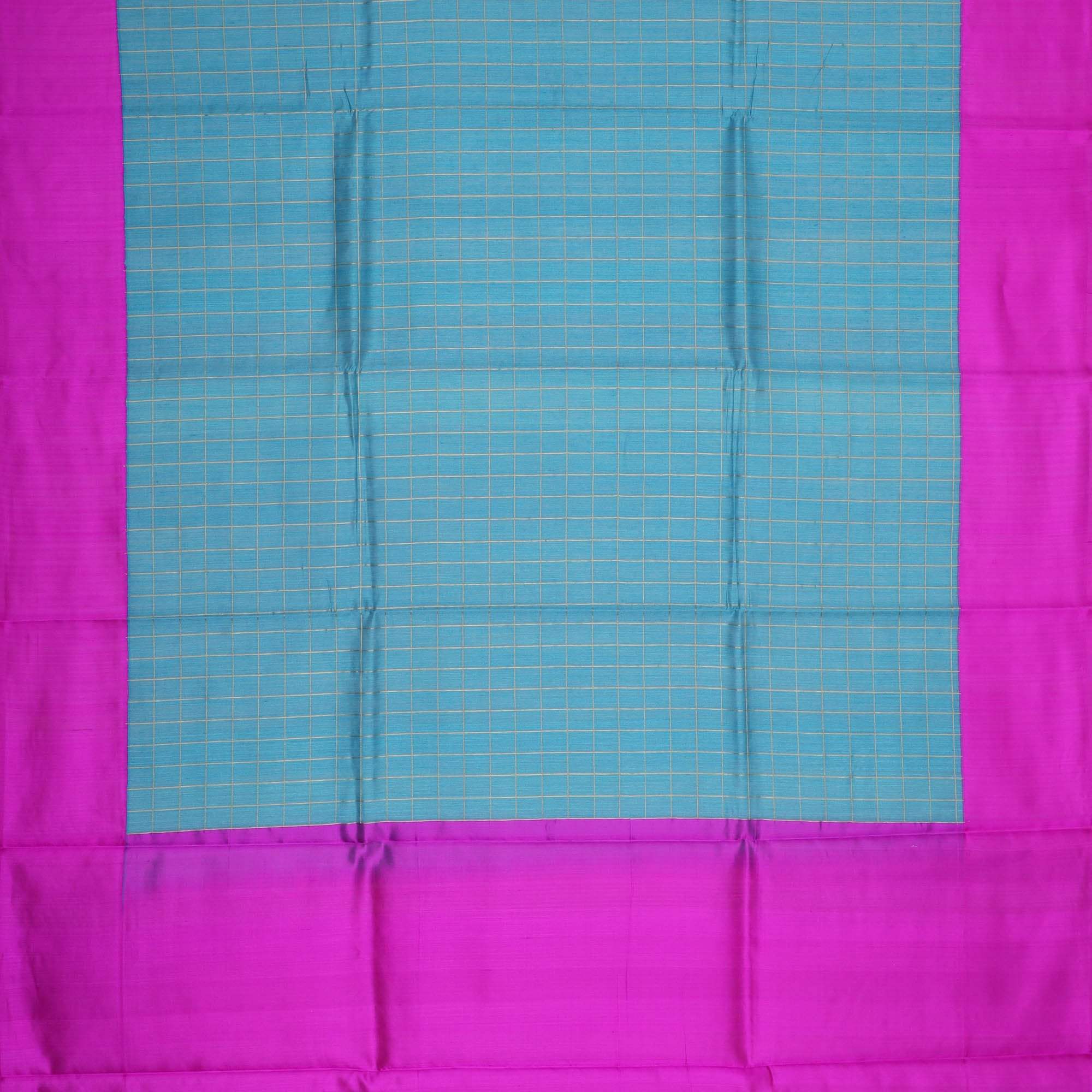 Teal Blue Banarasi Tussar Handloom Saree With Checks - Singhania's