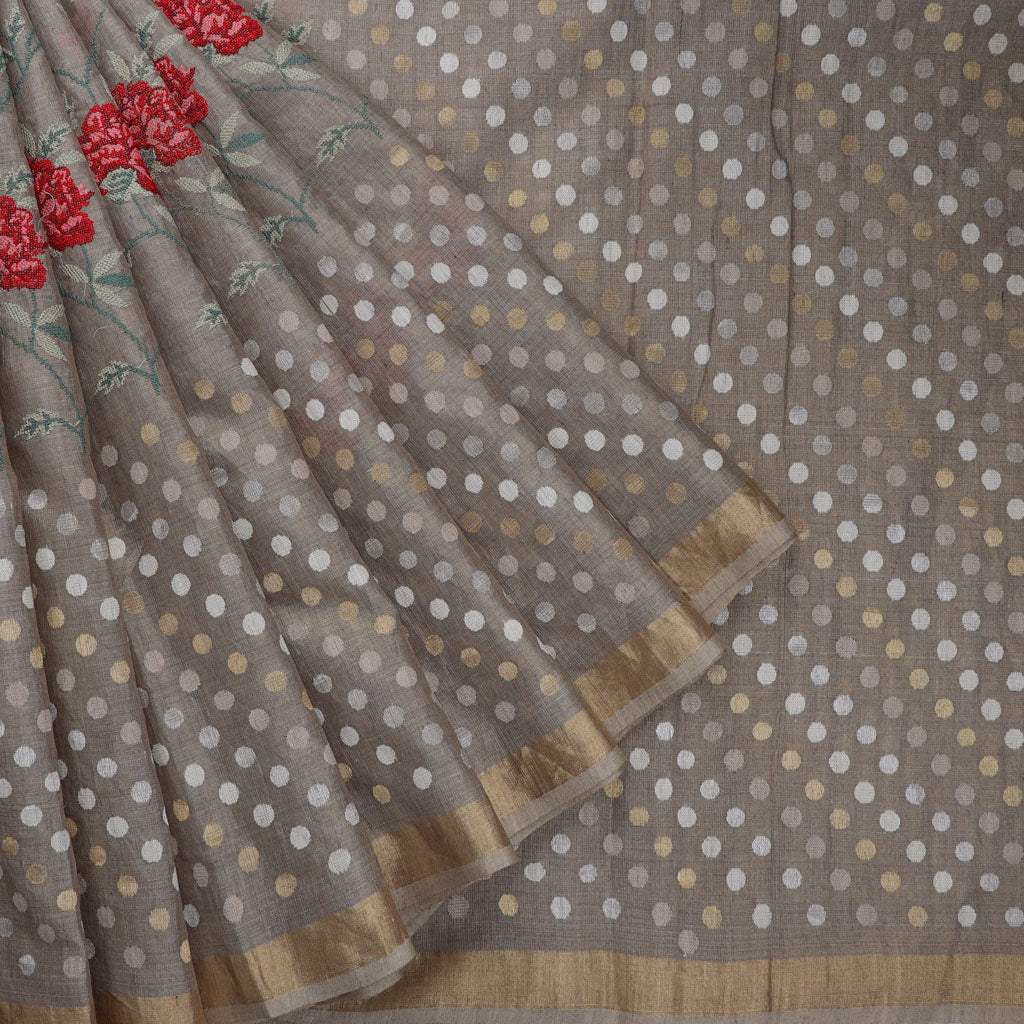 Light Brown Embroidered Tissue Saree - Singhania's