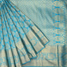 Deep Sky Blue Kanjivaram Silk Handloom Saree With Floral Motifs - Singhania's