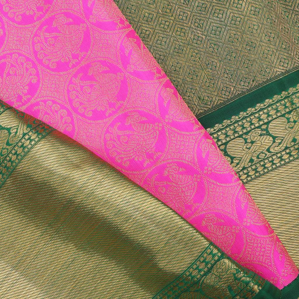 Pink Korvai Kanjivaram Silk Handloom Saree With Kuttu Border - Singhania's