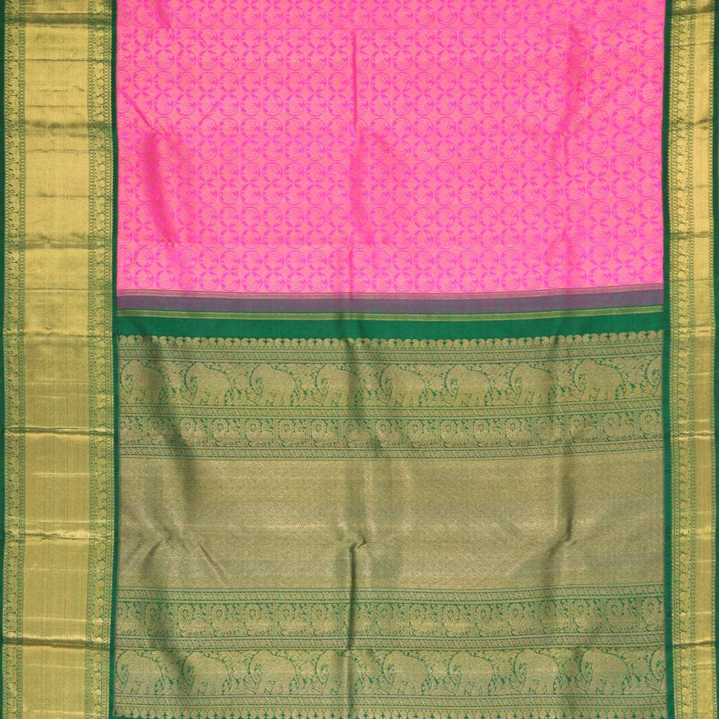 Pink Korvai Kanjivaram Silk Handloom Saree With Kuttu Border - Singhania's