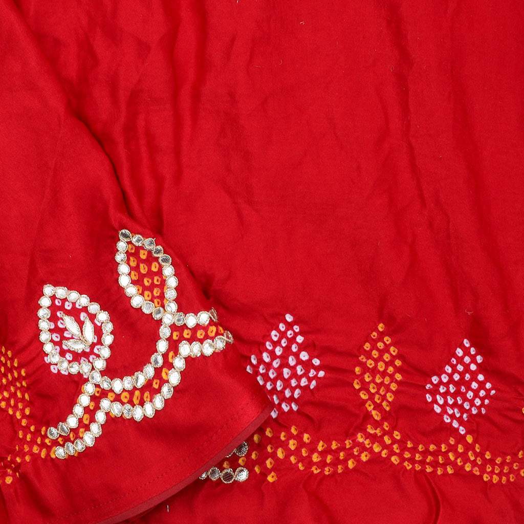 Scarlet Red Bandhani Silk Handloom Saree - Singhania's