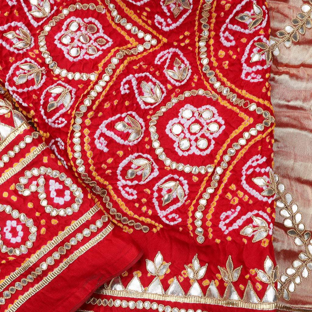 Scarlet Red Bandhani Silk Handloom Saree - Singhania's