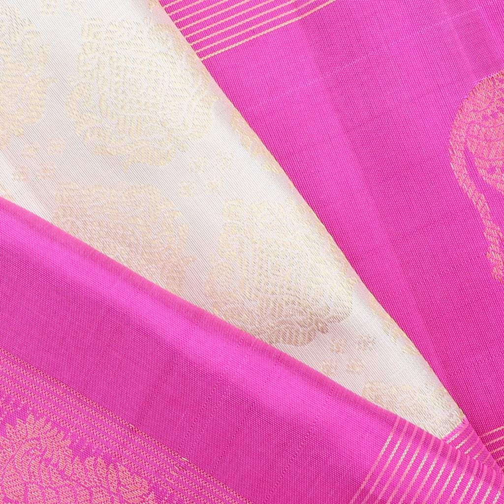 Light Cream Kanjivaram Silk Saree With Floral Buttas - Singhania's