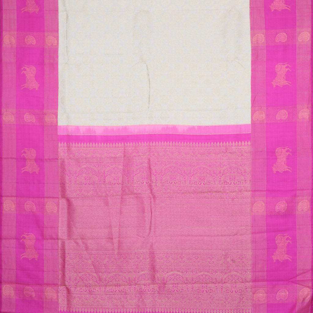 Light Cream Kanjivaram Silk Saree With Floral Buttas - Singhania's