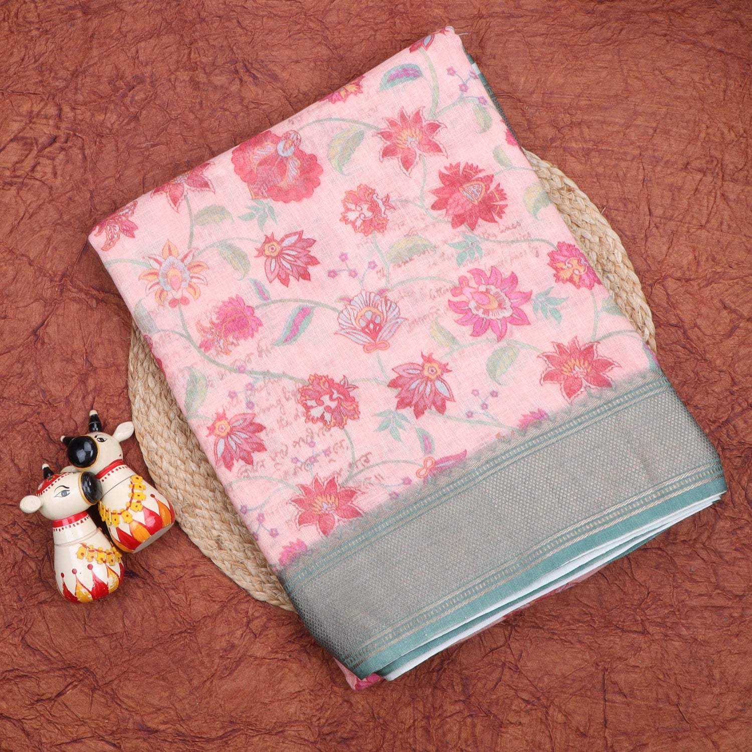 Pastel Pink Printed Linen Saree - Singhania's