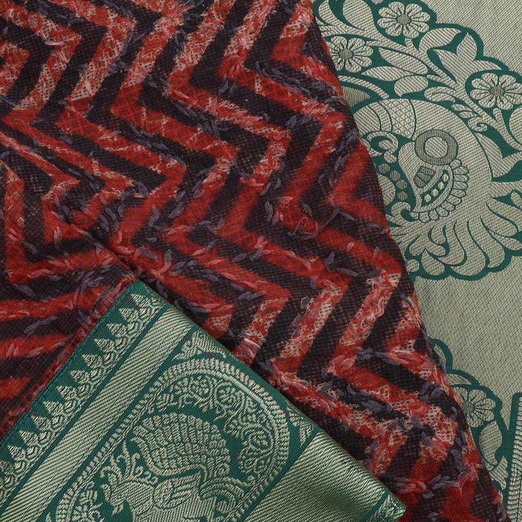 Multicolor Ajrakh Printed Kota Silk Saree - Singhania's