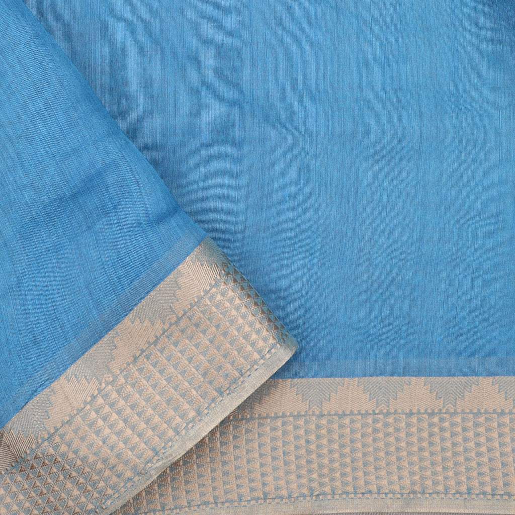 Cerulean Blue Floral Embroidered Moonga Saree - Singhania's