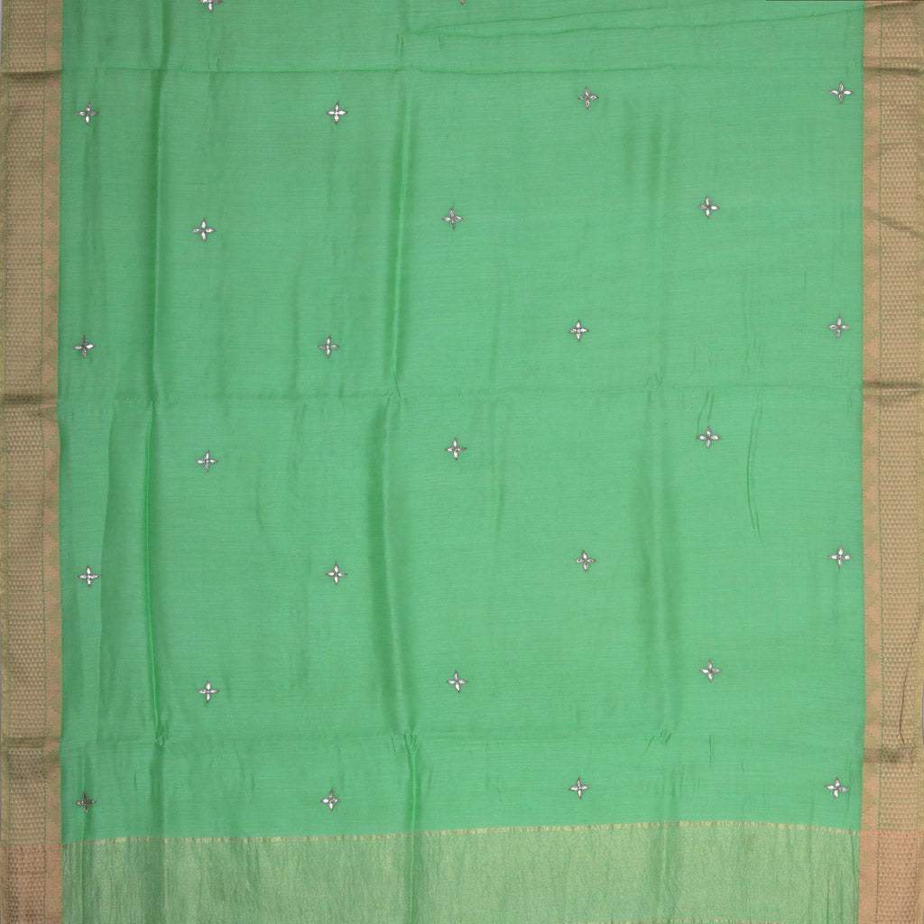 Jade Green Hand Embroidered Moonga Silk Saree With Gota Patti - Singhania's