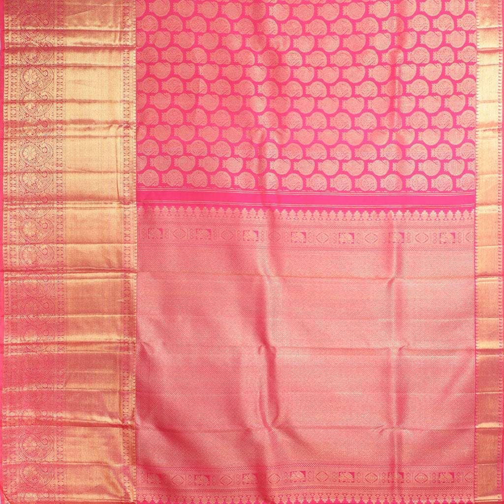 Vivid Pink Kanjivaram Silk Handloom Saree With Paisley Motifs - Singhania's