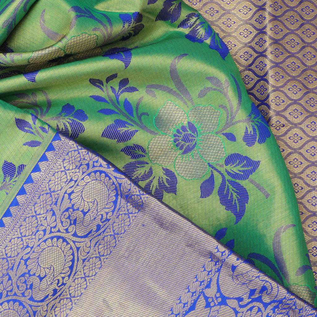 Light Green Kanjivaram Handloom Silk Saree With Yali Motif - Singhania's