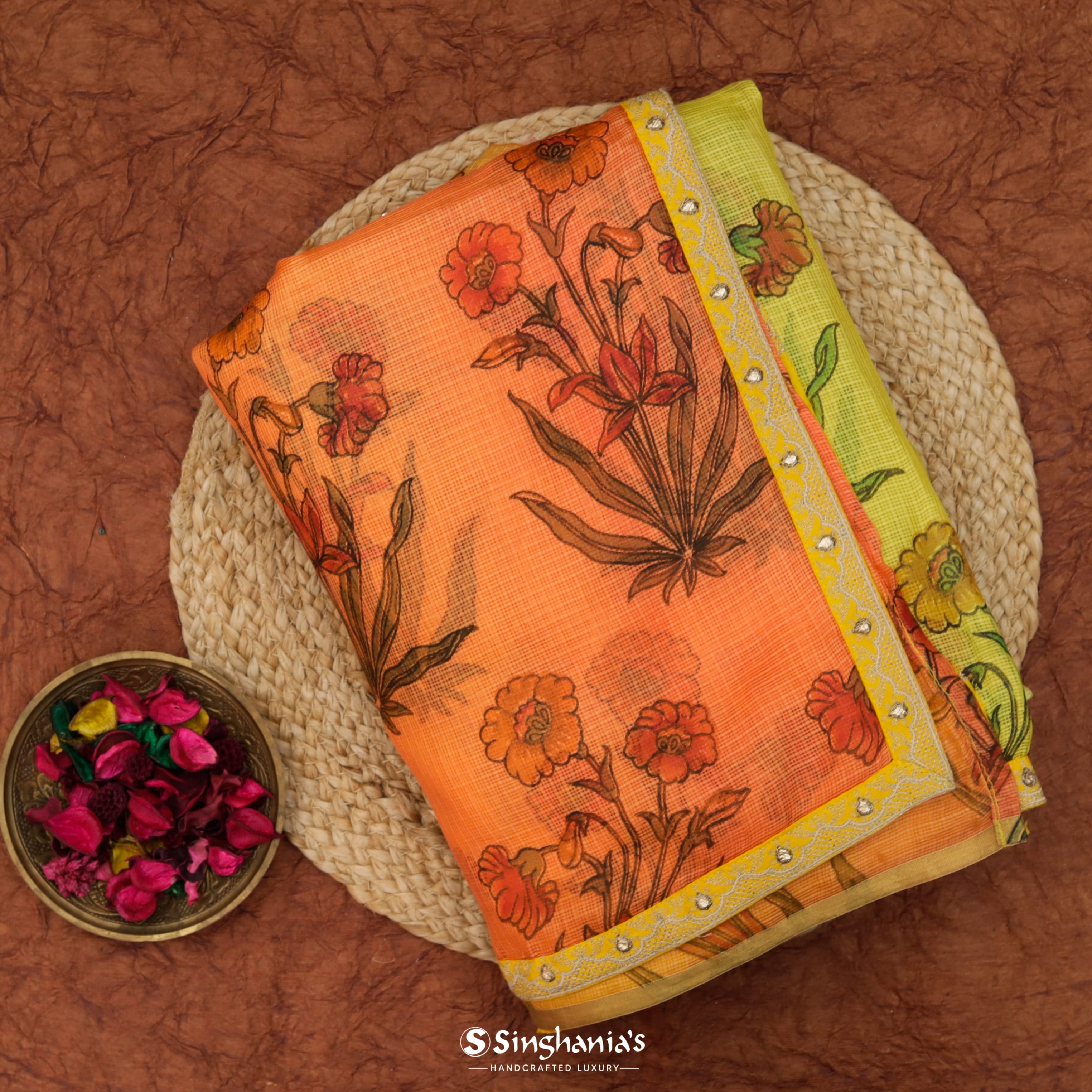 Dual Shade Kota Printed Saree With Floral Motif Pattern