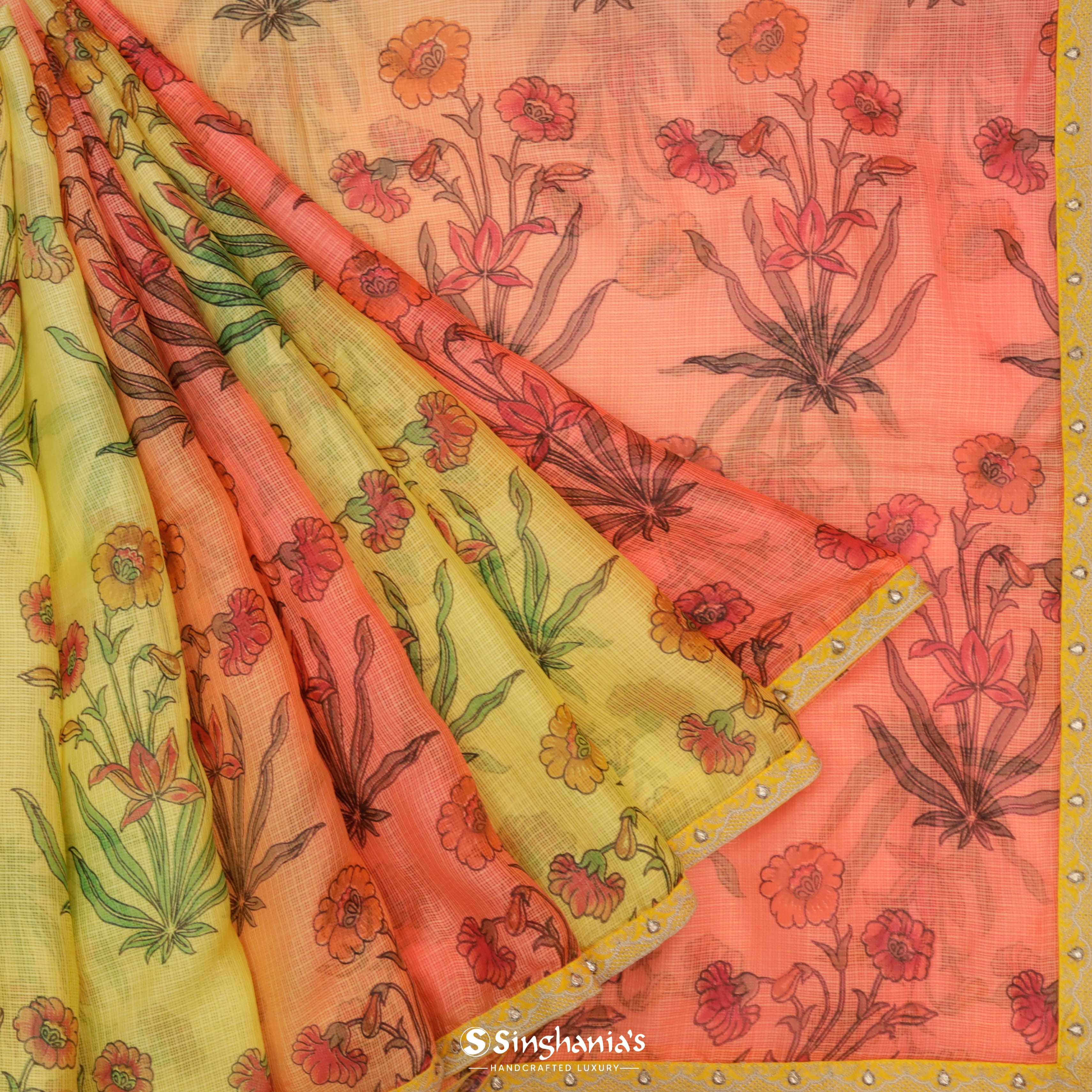 Dual Shade Kota Printed Saree With Floral Motif Pattern