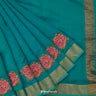 Teal Blue Chanderi Banarasi Saree With Tiny Floral Buttis
