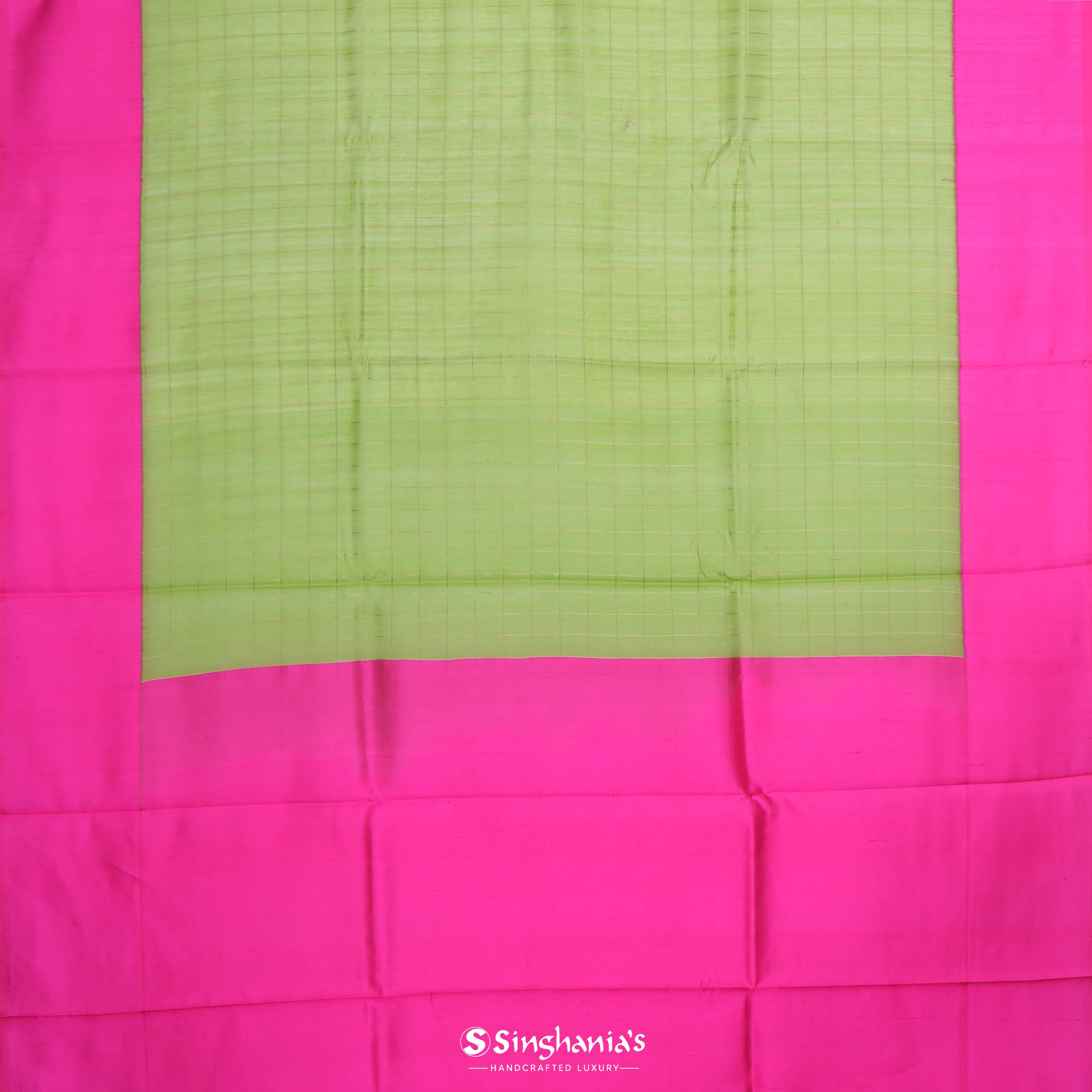 Pastel Tea Green Matka Printed Saree With Checks Pattern