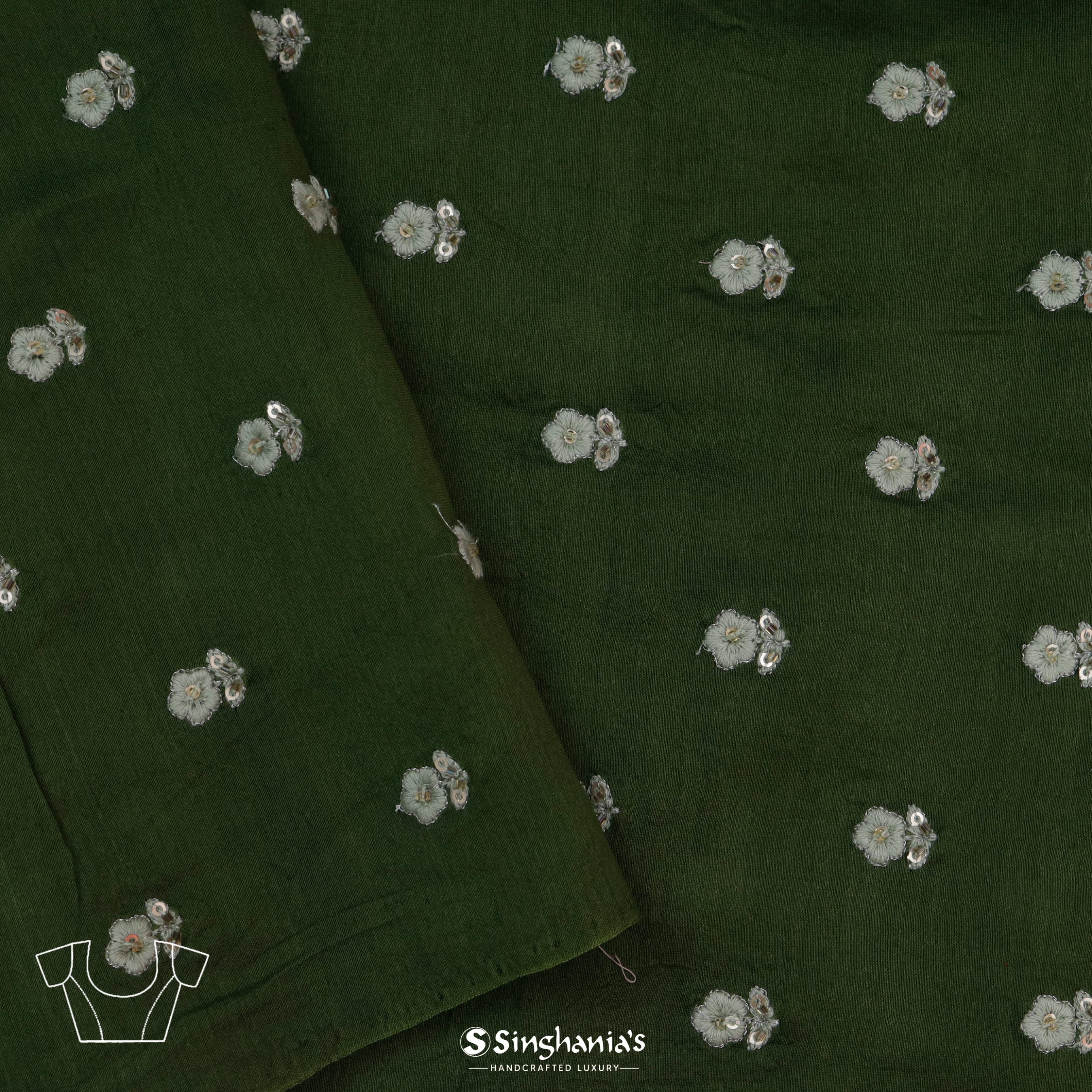 Basil Green Organza Printed Saree With Geometrical Pattern