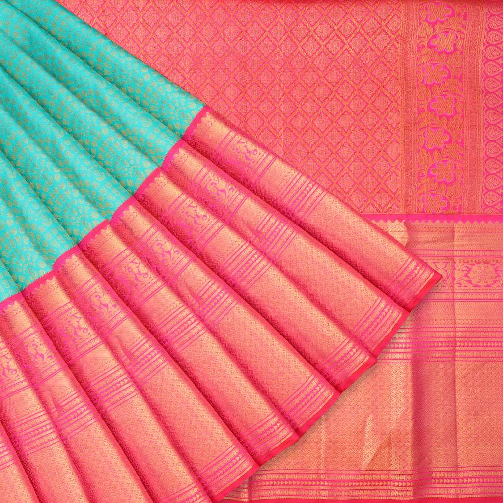 Arctic Blue Korvai Kanjivaram Silk Handloom Saree With Kuttu Border - Singhania's