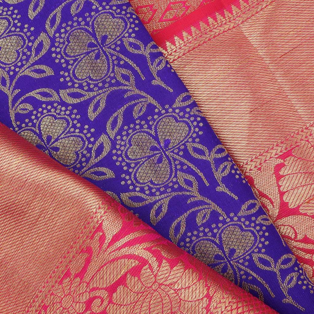 Dark Blue Kanjivaram Silk Handloom Saree With Leaf Pattern - Singhania's