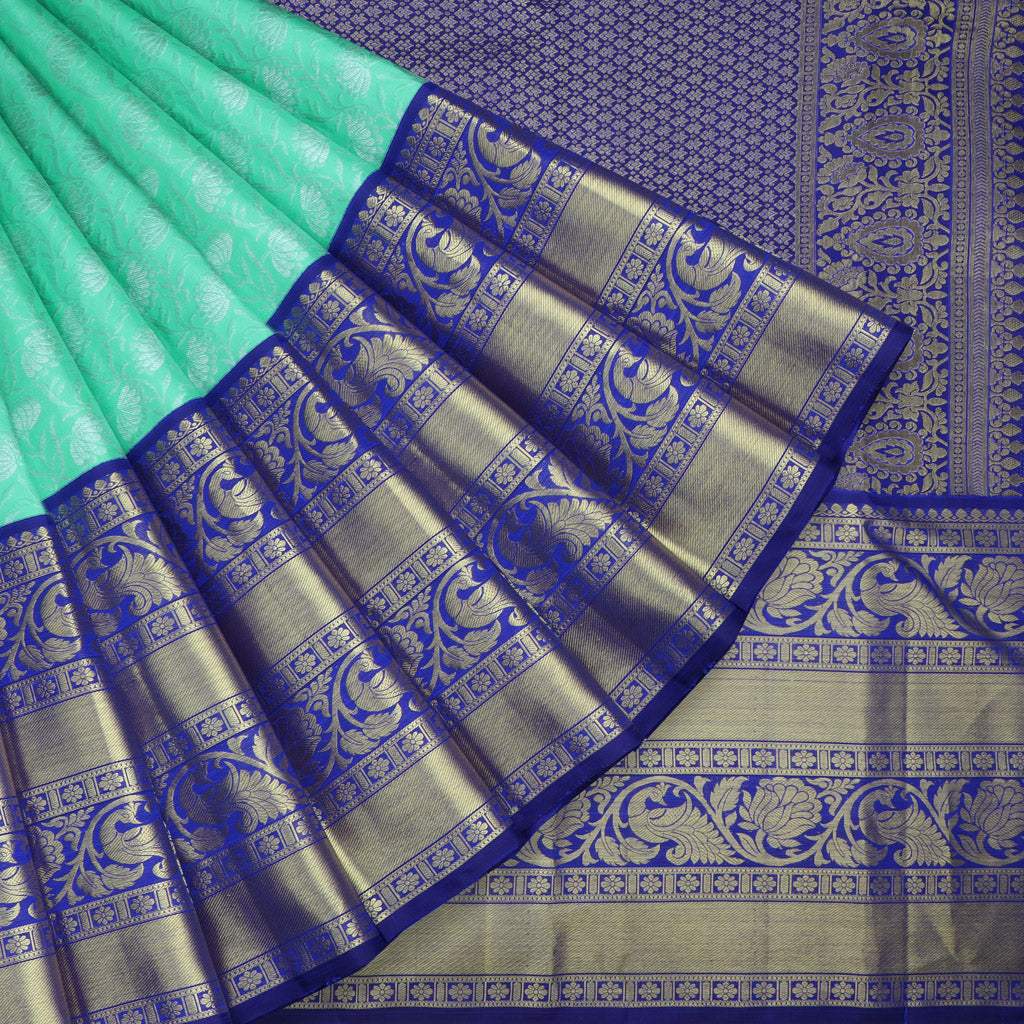 Aqua Green Kanjivaram Silk Handloom Saree - Singhania's