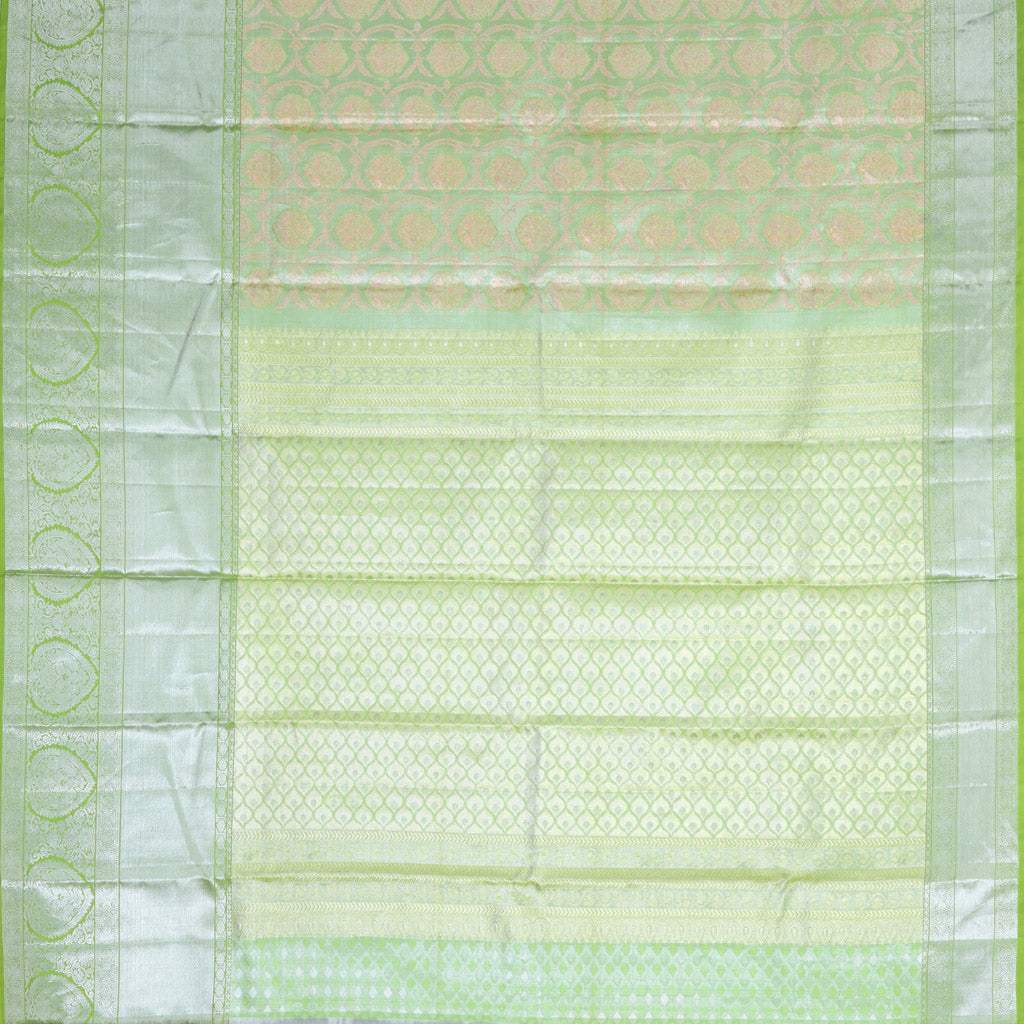 Light Green Tissue Kanjivaram Silk Handloom Saree With Floral Motifs. - Singhania's