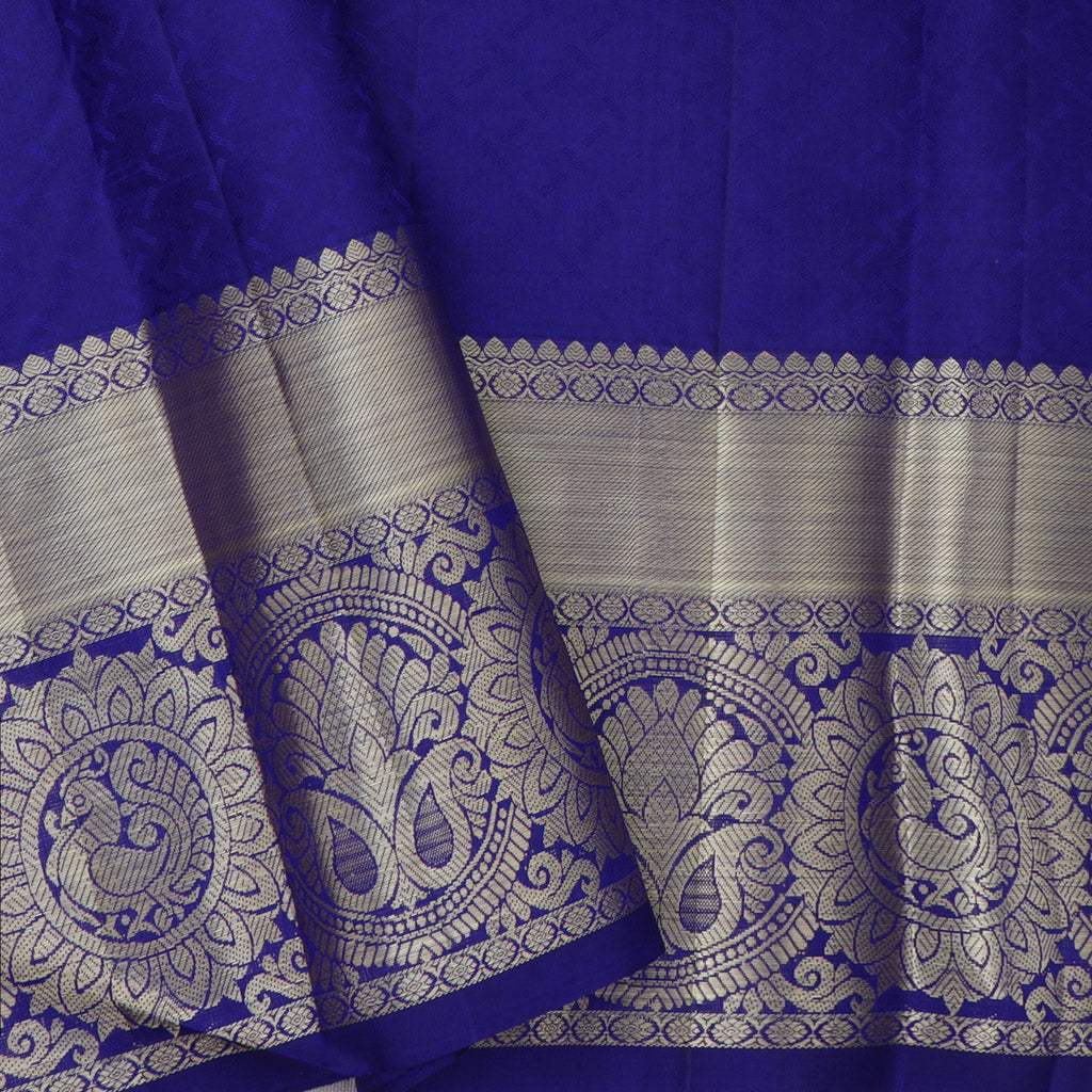 Sky Blue Kanjivaram Silk Handloom Saree With Floral Motifs - Singhania's