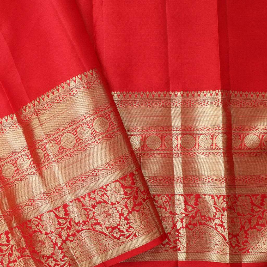 Green Korvai Kanjivaram Silk Handloom Saree With Floral Motifs - Singhania's